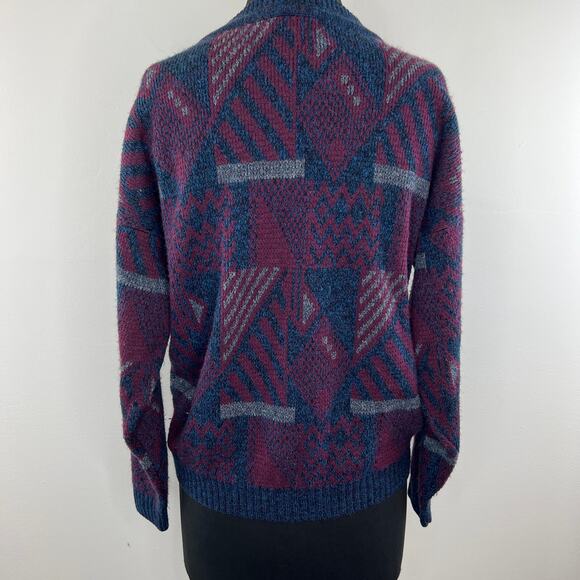 Furst of a Kind Purple Blue Abstract Geo Lace-Up Sweater Long Sleeve Top L XL - Picture 4 of 7